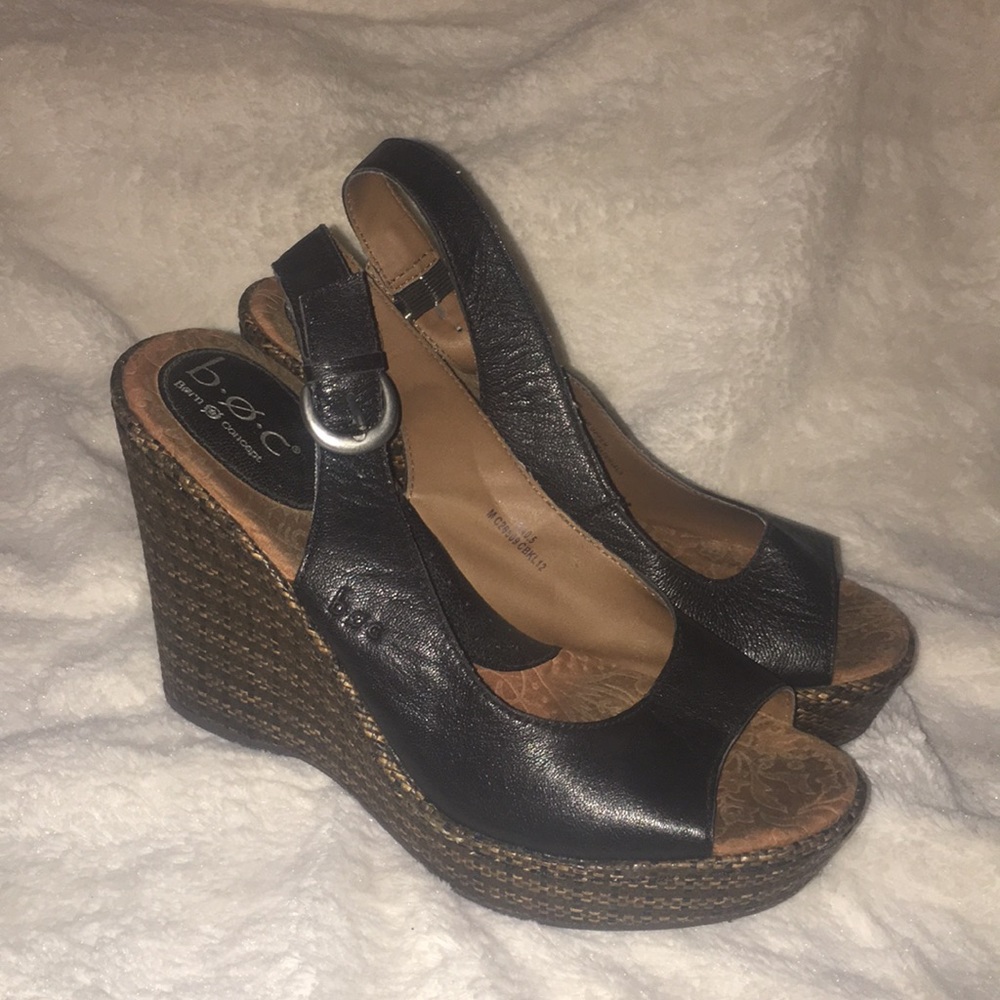 BOC platform peep toe sling back heel leather